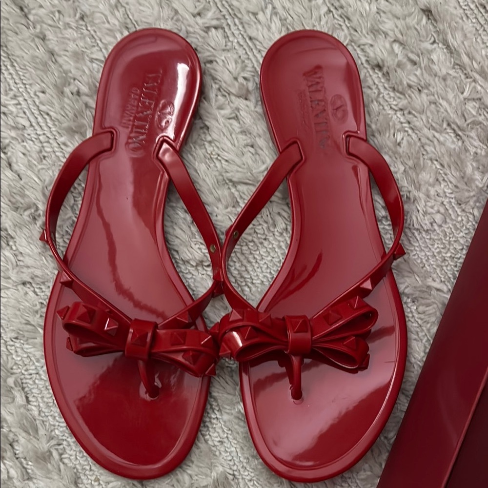 Valentino Red Patent Jelly Bow Flip Flop Sandals